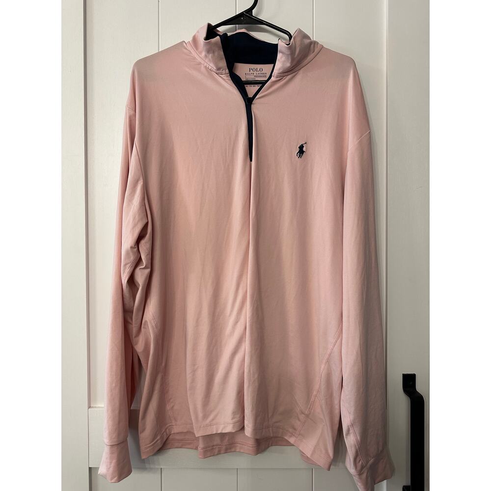 POLO RALPH LAUREN One Point Half Zip Long Sleeve Pullover  in Pink Sz XXL